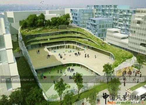 舊汽車廠改造的綠色屋頂學校