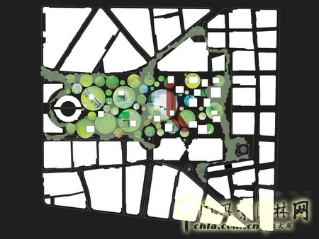 地面花園與突出地表的構筑物的布局圖