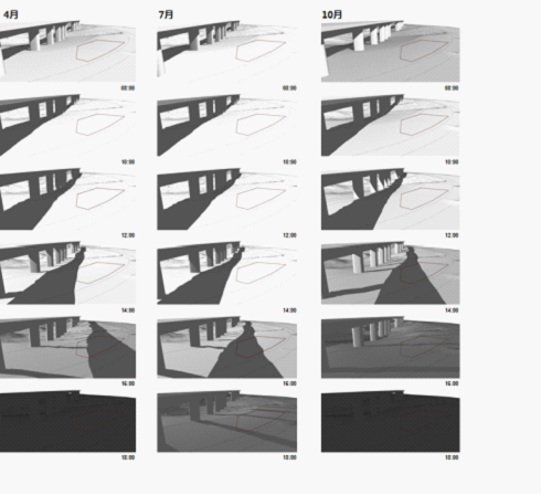 4月、7月、10月一天中典型的陰影變化