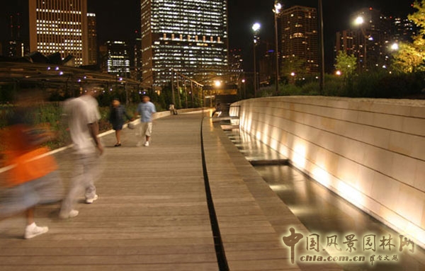 在夜晚,“縫隙”墻是整個花園最精彩的部分