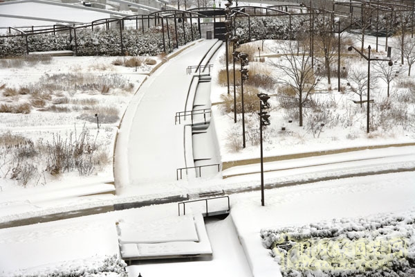 在冬季花園內(nèi)被雪覆蓋的景觀