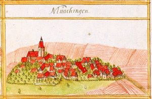 17世紀時的科爾恩塔爾-明欣根，通過木桁架形成了富有特色的風貌