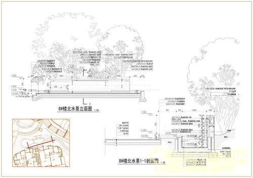 樓北側水景剖面