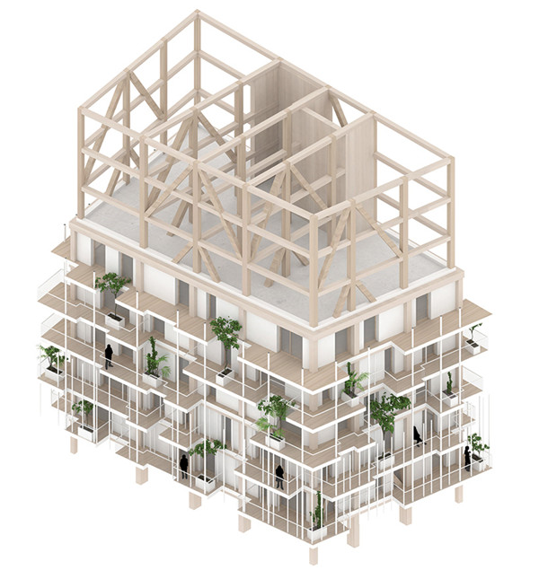 藤本壯介作品:植物密布縱橫相連的“木塔”