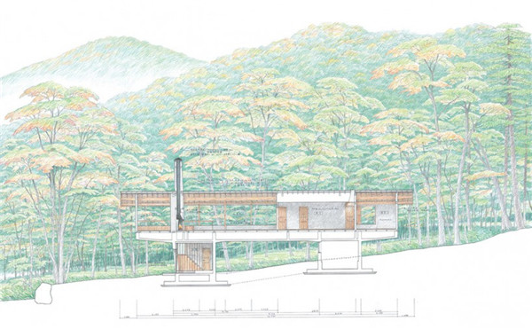 日本：混凝土基座上的林中小屋