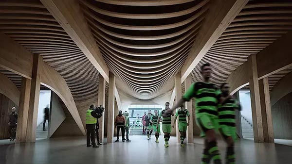 扎哈事務(wù)所設(shè)計(jì)首個(gè)用木材建造的足球場