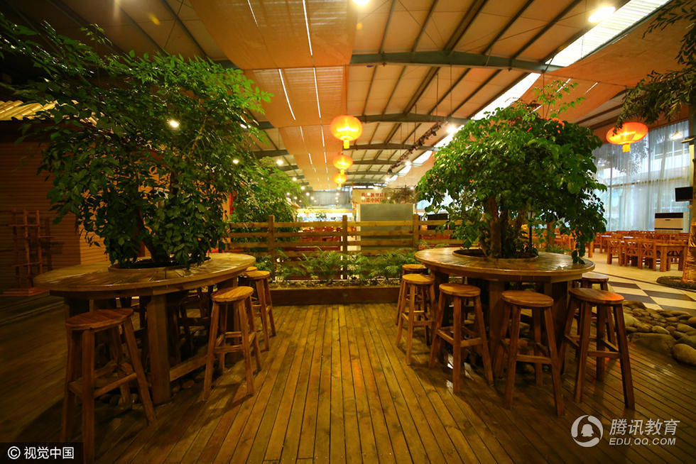 高校現(xiàn)“園林風(fēng)”食堂 有樹(shù)有水能奏樂(lè)