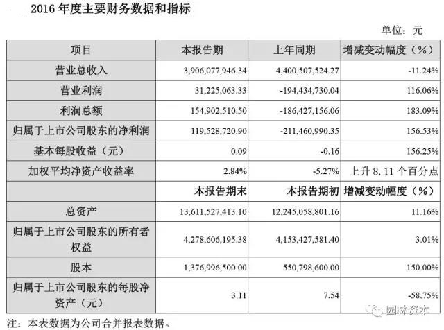 棕櫚股份:2016年凈利1.20億 扭虧為盈