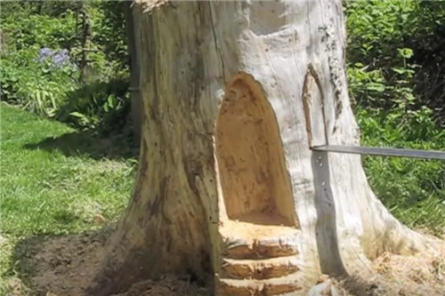 男子將爛樹樁改造成了小鎮景點