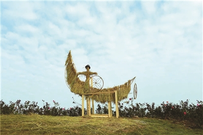 南林大：大學(xué)生變廢為寶 秸稈編成景觀小品