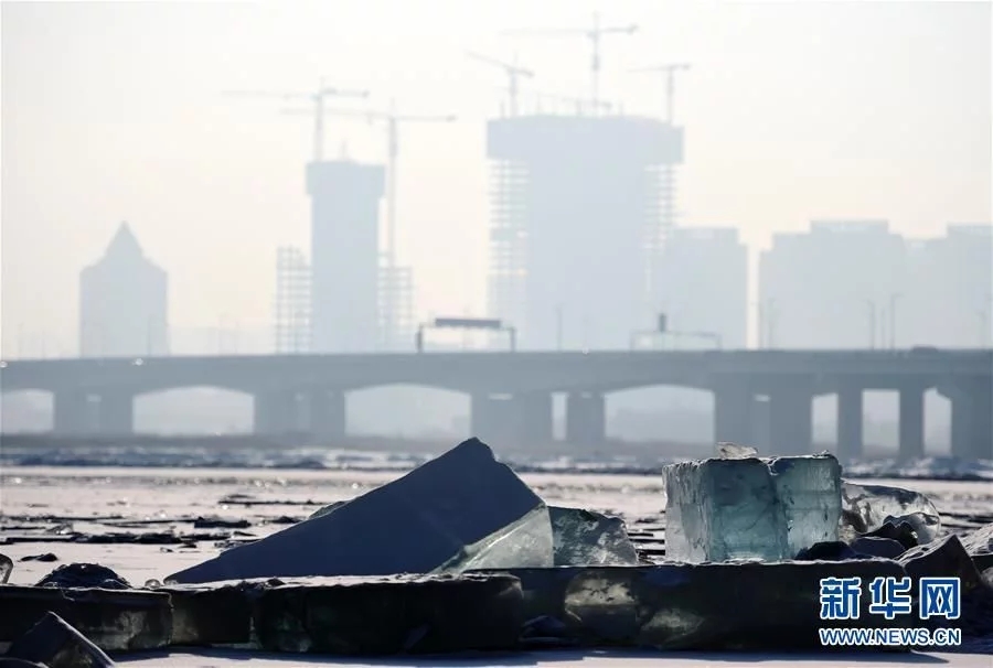 哈爾濱冰塊與城市建筑相映成趣