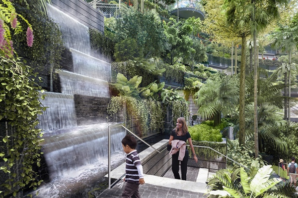 在花園機(jī)場(chǎng)中欣賞全球落差最大室內(nèi)瀑布