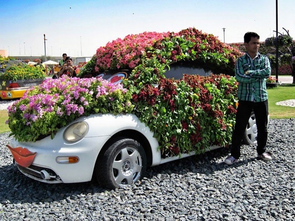 迪拜奇跡花園 廢舊奔馳車變身巨型花盆